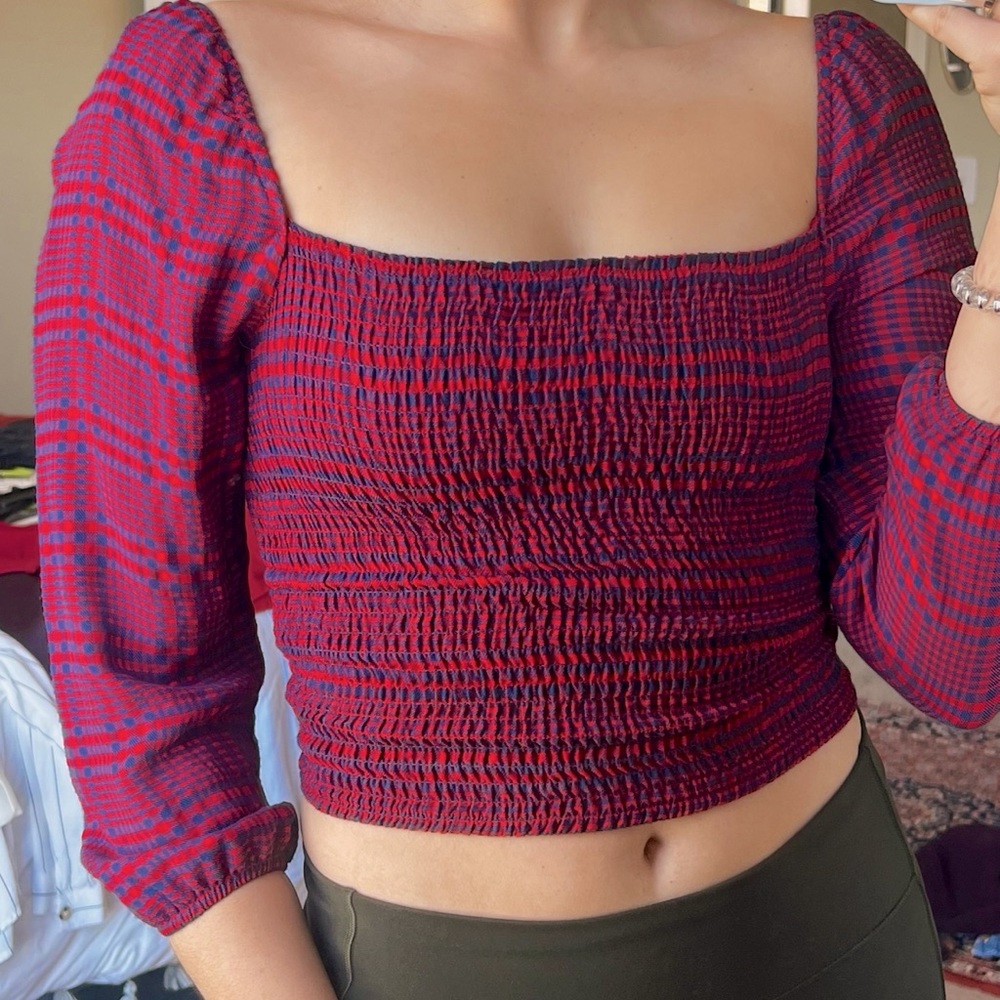 Abercrombie & Fitch - red & blue plaid spring/summer top